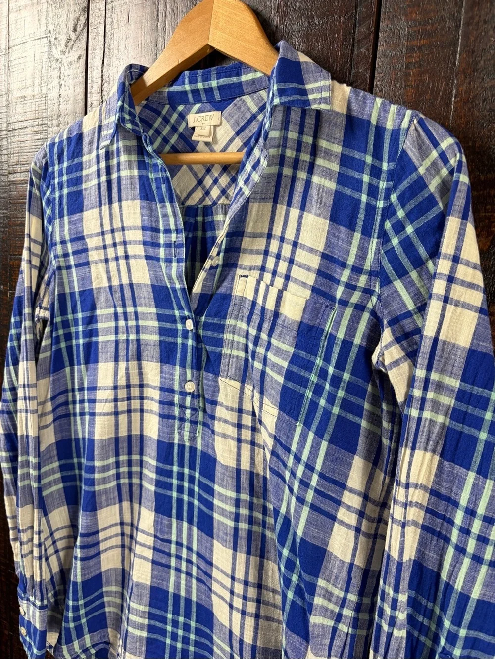 J.Crew Blue Plaid Popover Shirt XXS